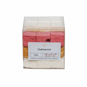 Boîte de guimauves aux parfums vanille, praliné, framboise, citron et chocolat
