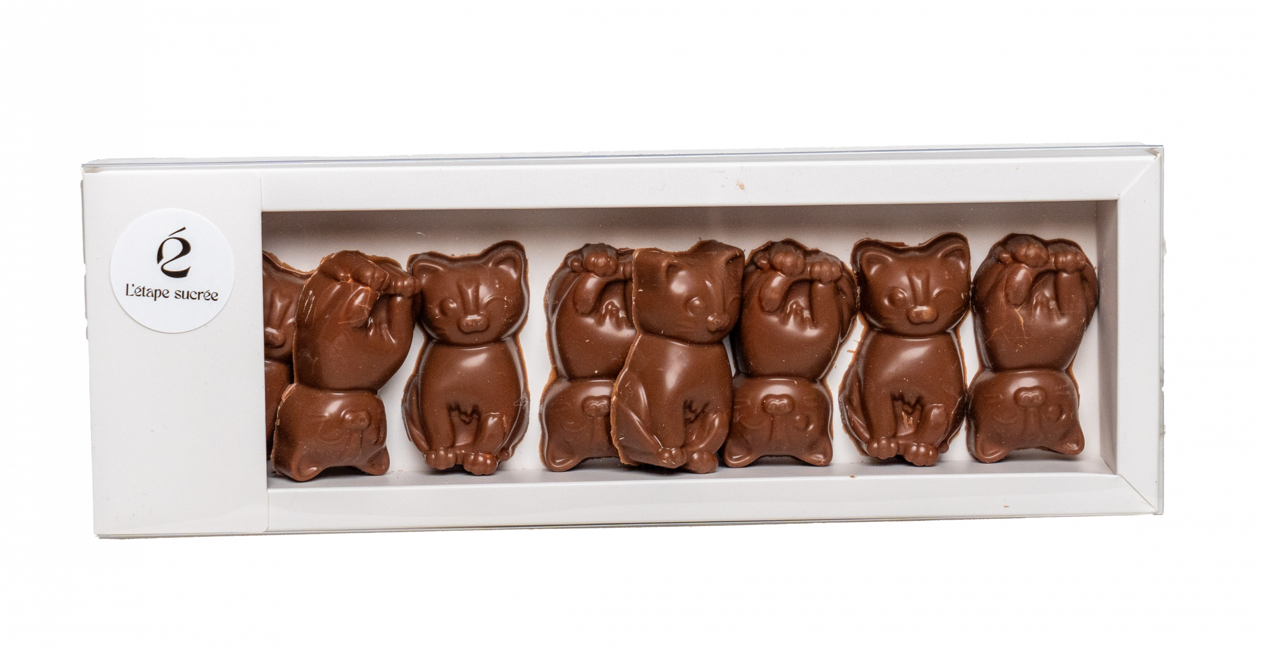 Neuf chatons guimauve à la vanille enrobés de chocolat au lait 38%